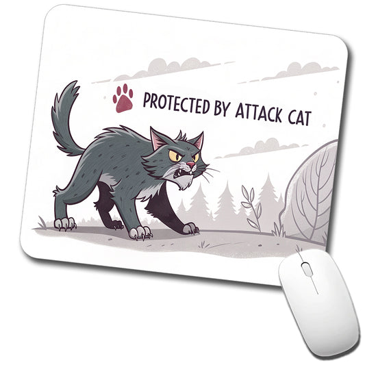 Protected By Attack Cat Funny Low Profile Mouse Pad Mat