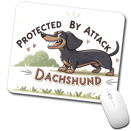 Protected By Attack Dachshund Funny Low Profile Mouse Pad Mat