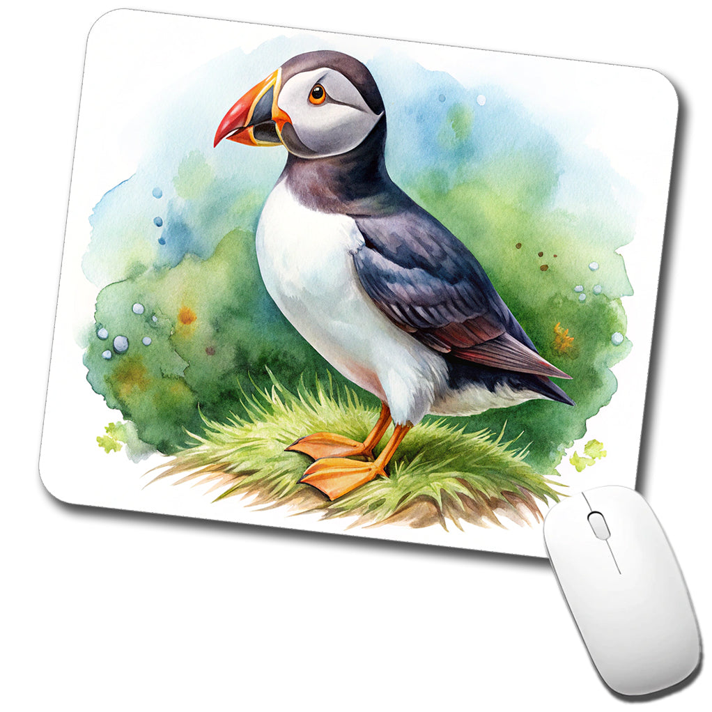 Puffin Bird Watercolor Low Profile Mouse Pad Mat