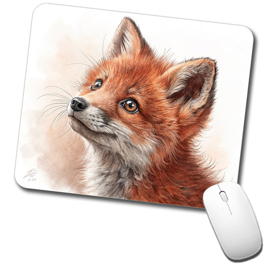 Red Fox Kit Illustration Low Profile Mouse Pad Mat
