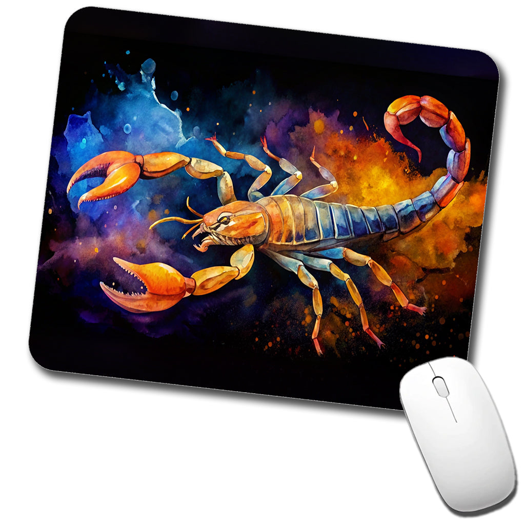 Scorpion Watercolor Black Background Low Profile Mouse Pad Mat