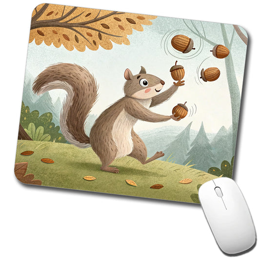 Squirrel Juggling His Acorns Nuts Low Profile Mouse Pad Mat