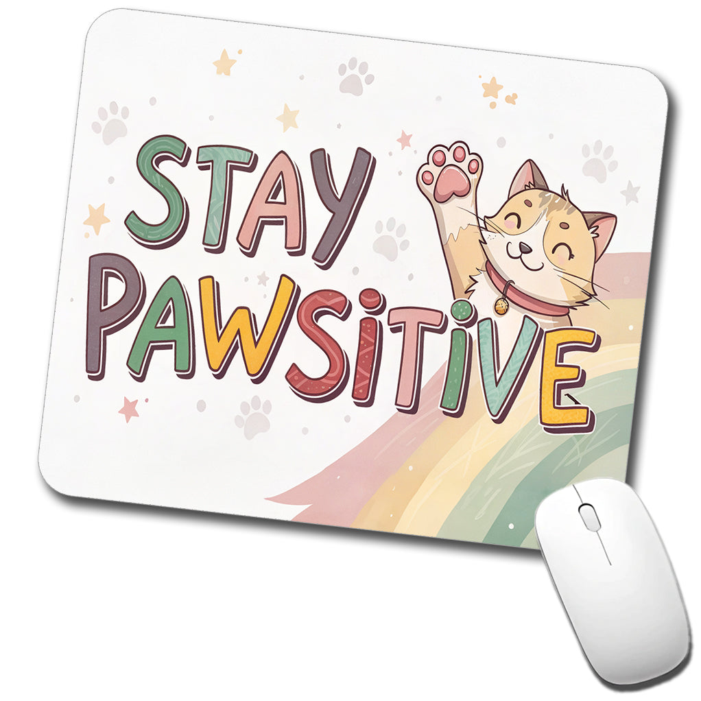 Stay Pawsitive Positive Cat Inspirational Funny Low Profile Mouse Pad Mat