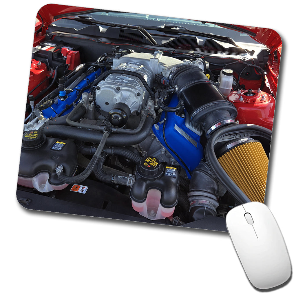 Supercharged V8 Engine Red Sports Muscle Car Low Profile Mouse Pad Mat