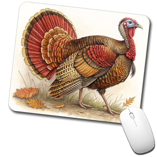 Tom Gobbler Male Turkey Illustration Low Profile Mouse Pad Mat