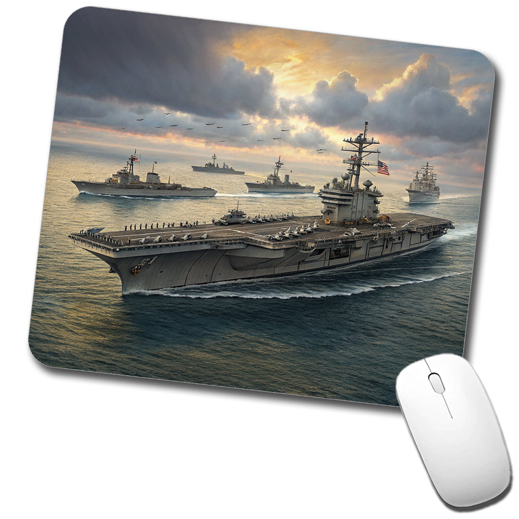 US Navy Carrier Strike Group At Sea Illustration Low Profile Mouse Pad Mat