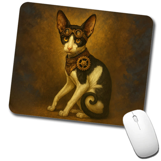 Vintage Steampunk Oriental Shorthair Cat Fantasy Painting Low Profile Mouse Pad Mat