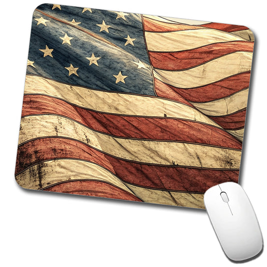 Waving Rustic American Flag Illustration Low Profile Mouse Pad Mat