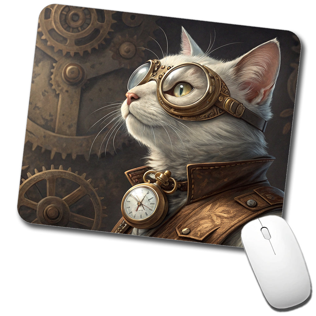 White Cat Steampunk Low Profile Mouse Pad Mat