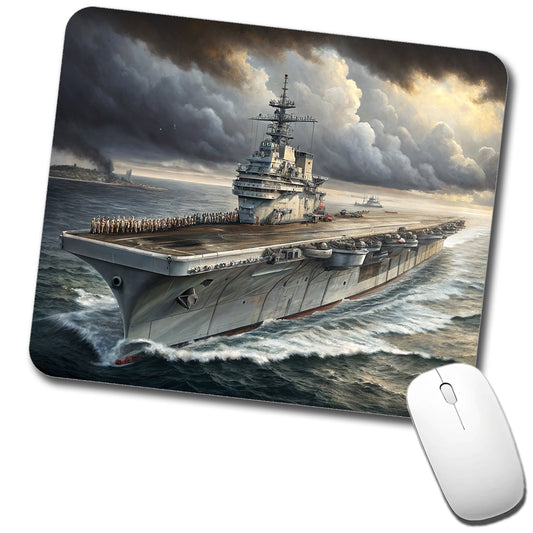World War 2 WWII Navy Aircraft Carrier At Sea Low Profile Mouse Pad Mat