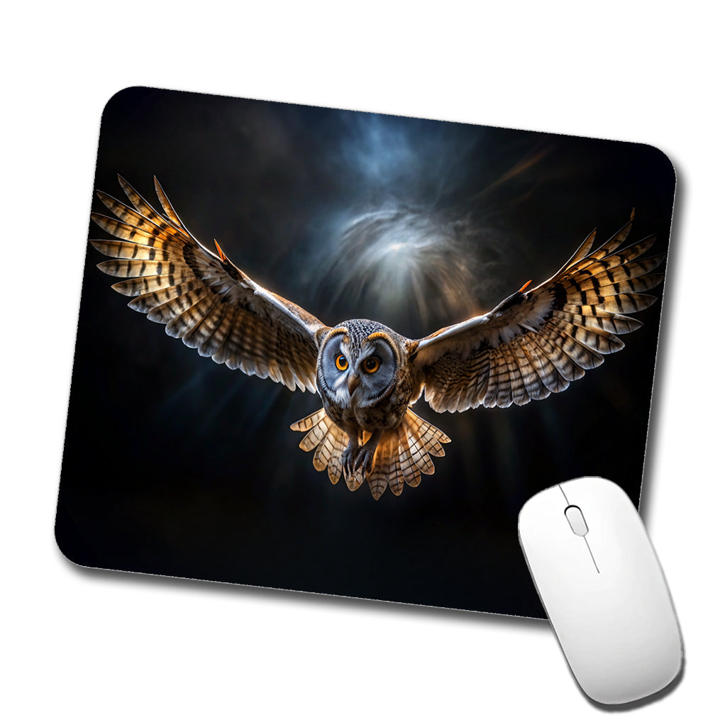 Barn Owl Flying At Night In The Dark Low Profile Mouse Pad Mat