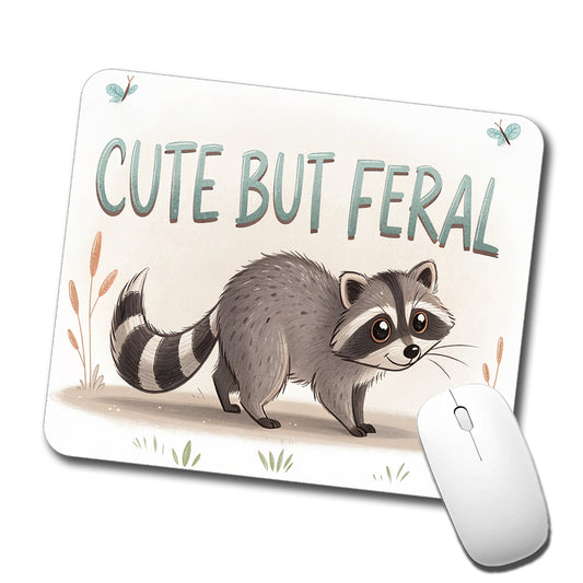 Cute But Feral Funny Raccoon Low Profile Mouse Pad Mat