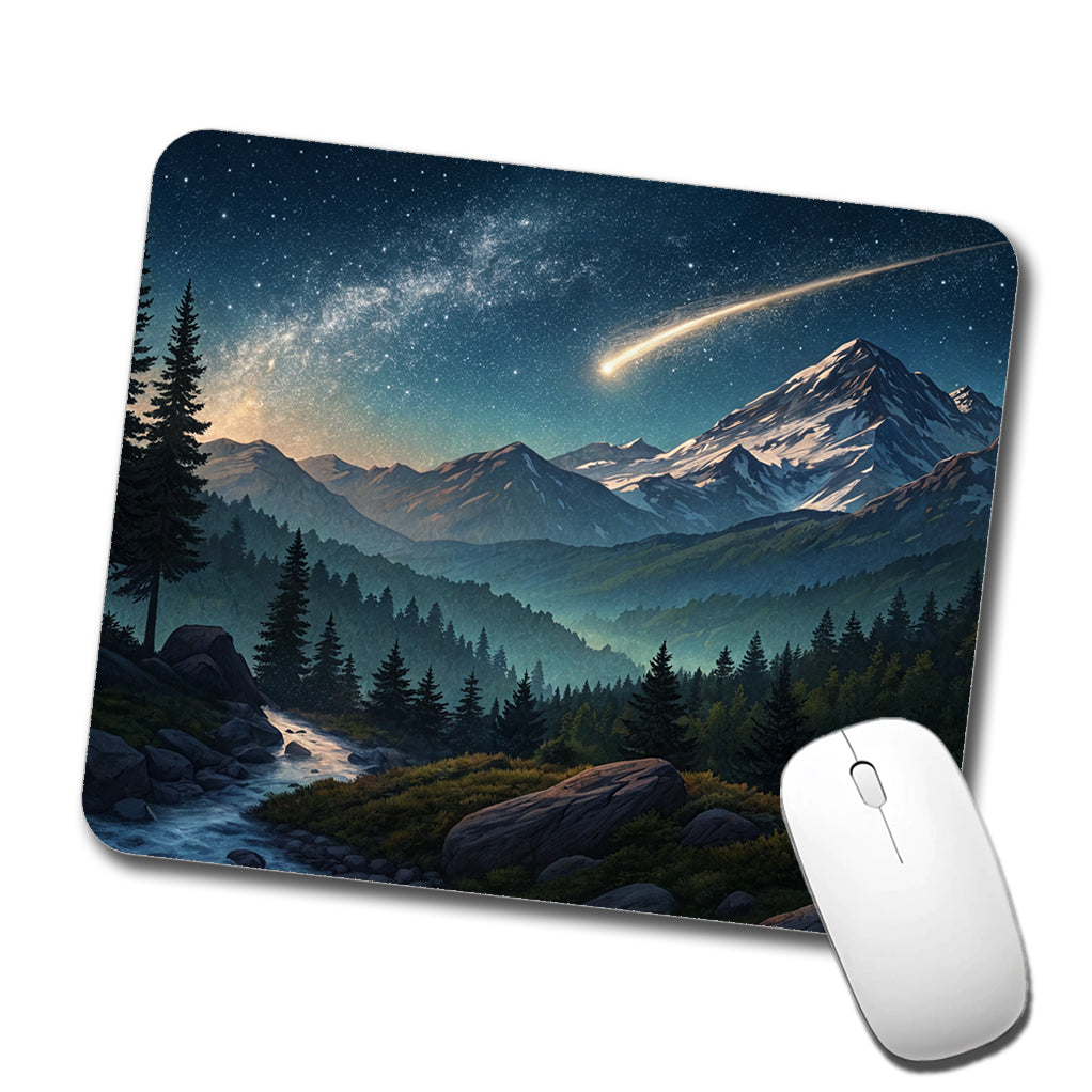 Comet Shooting Star In The Night Sky Over Mountains Low Profile Mouse Pad Mat