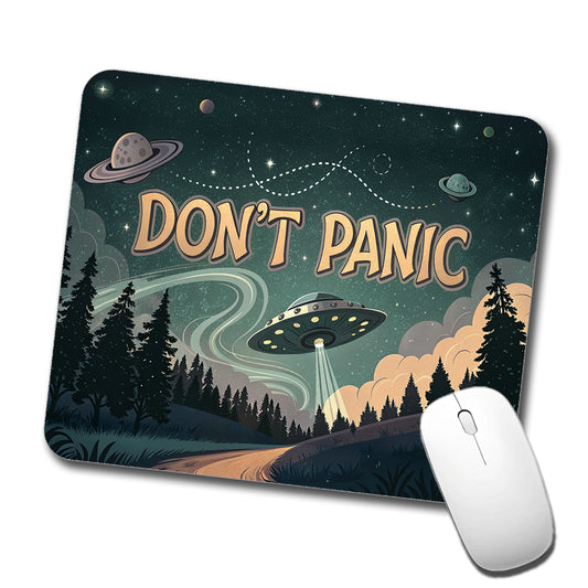 Don't Panic Retro UFO Invasion Funny Low Profile Mouse Pad Mat