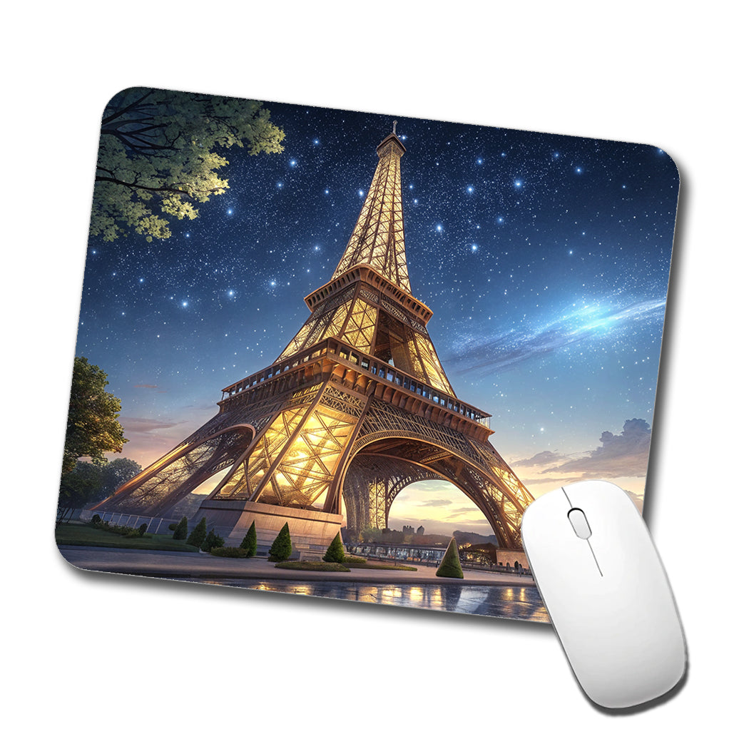 Eiffel Tower Paris At Night Illustration Low Profile Mouse Pad Mat