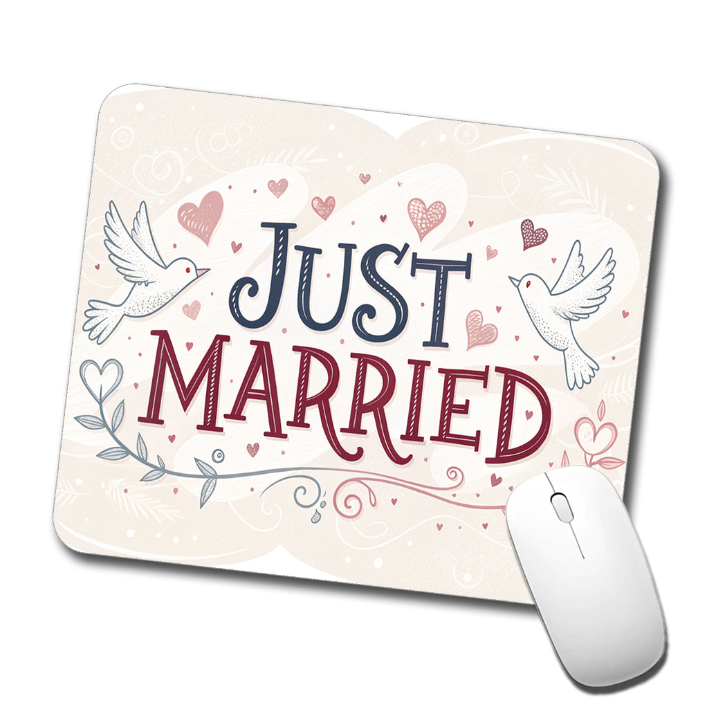 Just Married Doves Hearts Low Profile Mouse Pad Mat