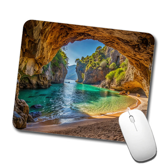 Tropical Beach In A Hidden Grotto Low Profile Mouse Pad Mat