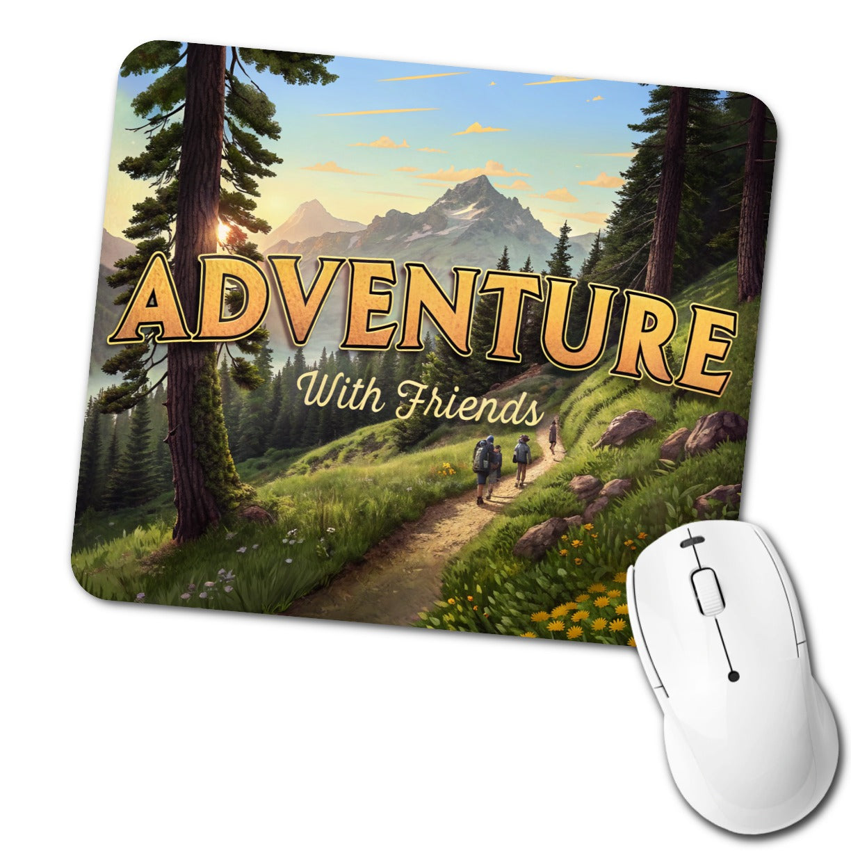 Adventure With Friends Hiking Camping Low Profile Mouse Pad Mat