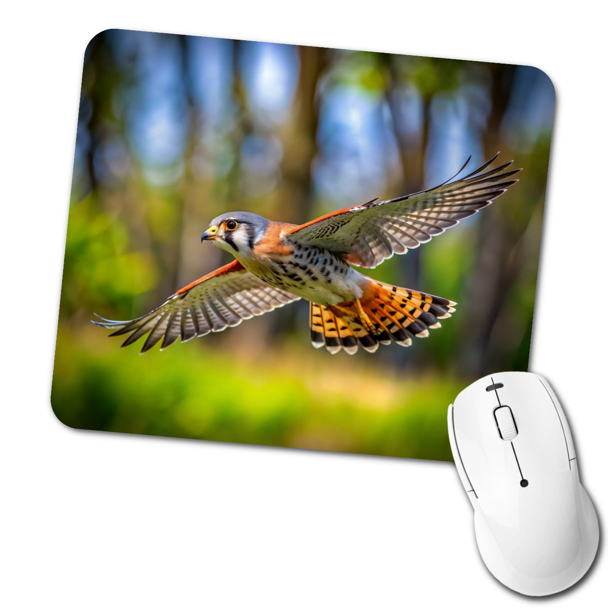 American Kestrel Raptor in Flight Low Profile Mouse Pad Mat