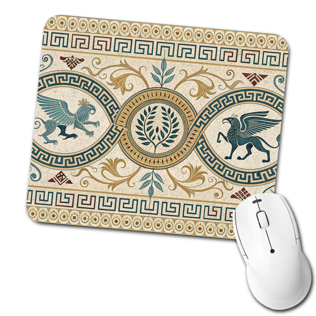 Ancient Greek Pattern Griffins Low Profile Mouse Pad Mat