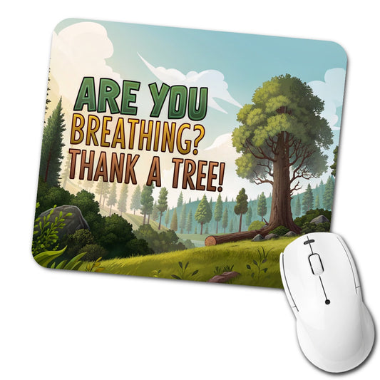 Are You Breathing Thank A Tree Conservation Funny Low Profile Mouse Pad Mat