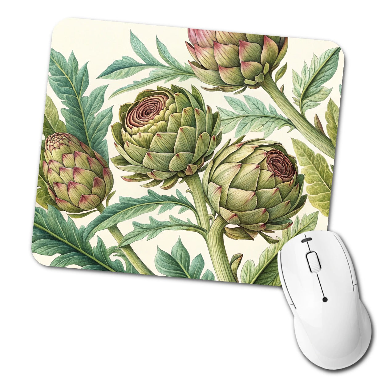 Artichoke Illustration Pattern Low Profile Mouse Pad Mat