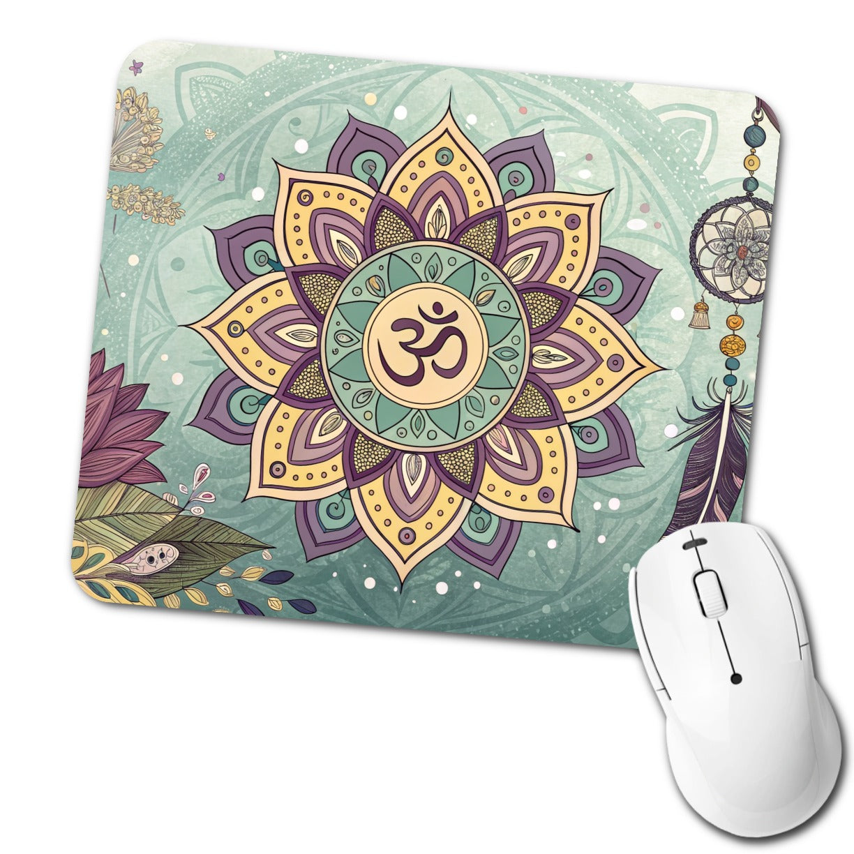 Bohemian Hippie Yoga Mandala Aum Om Low Profile Mouse Pad Mat