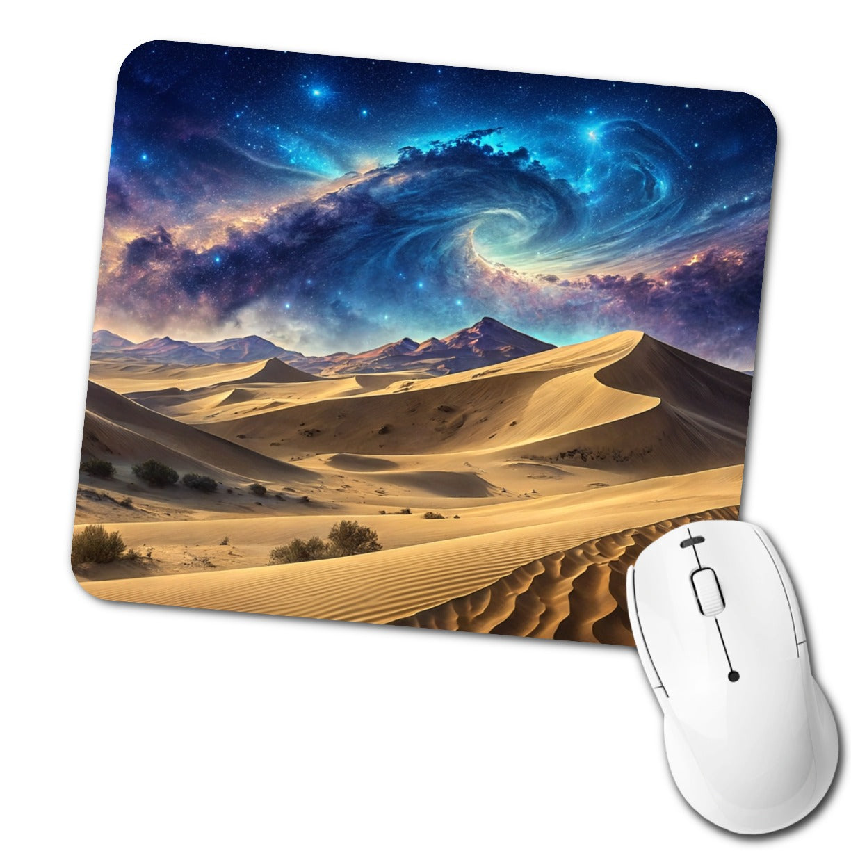 Desert Sand Dunes Under Blue Nebula Sci-Fi Low Profile Mouse Pad Mat