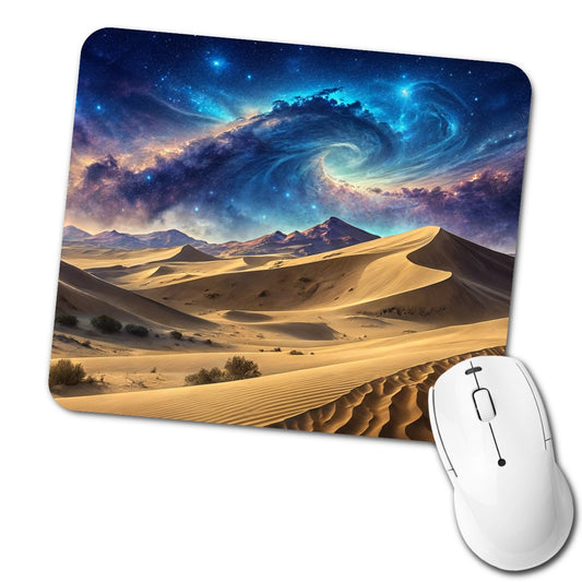 Desert Sand Dunes Under Blue Nebula Sci-Fi Low Profile Mouse Pad Mat