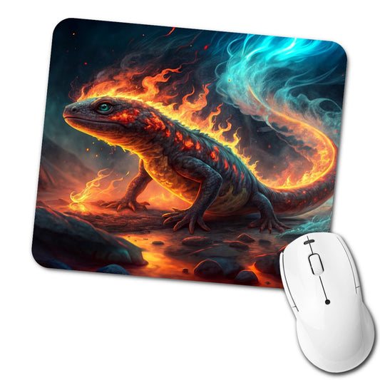 Flaming Fantasy Salamander at Night Low Profile Mouse Pad Mat