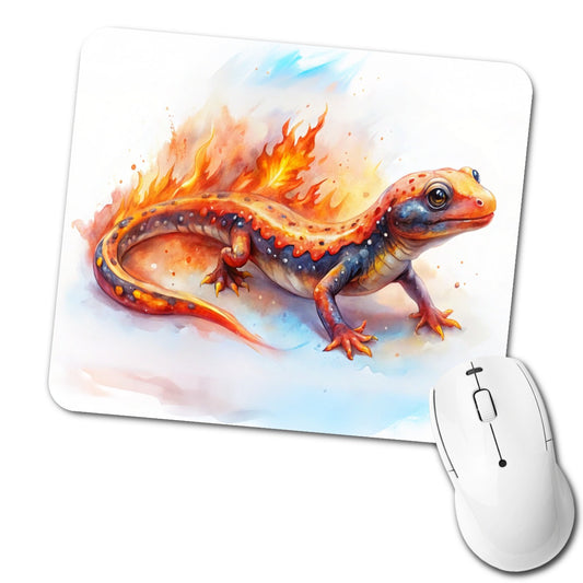 Flaming Fantasy Salamander Watercolor Low Profile Mouse Pad Mat