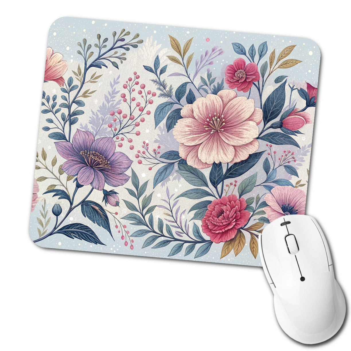 Flower Floral Pink Purple Pattern Low Profile Mouse Pad Mat
