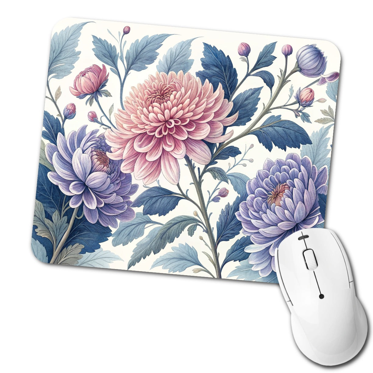 Flowers Pink Blue Purple Pattern Low Profile Mouse Pad Mat