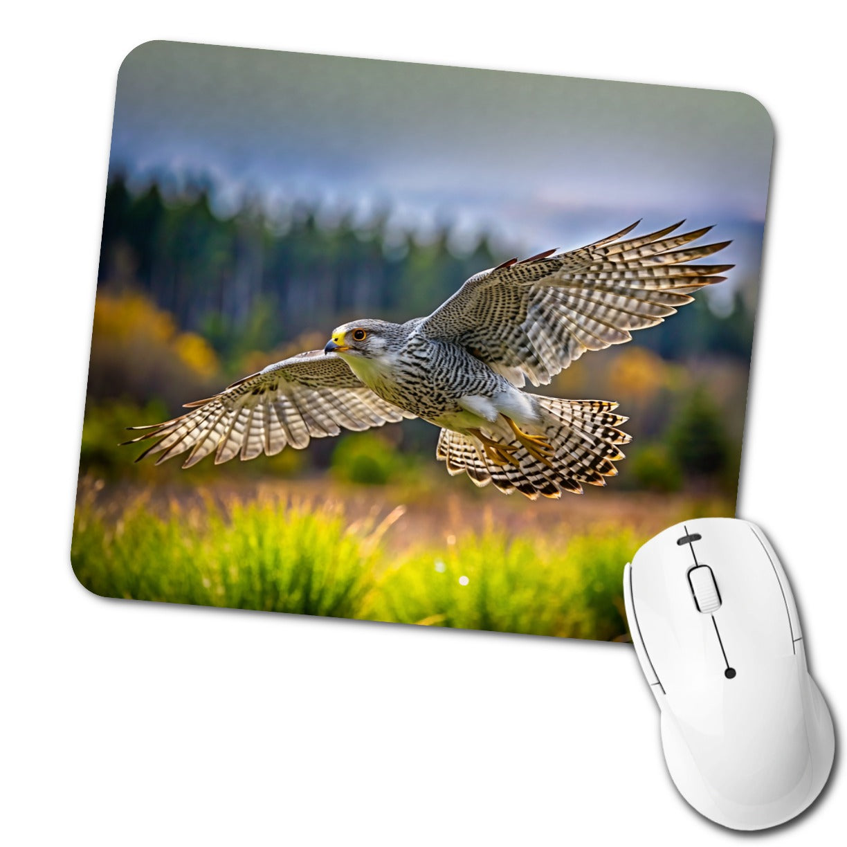 Gyrfalcon Raptor in Flight Low Profile Mouse Pad Mat