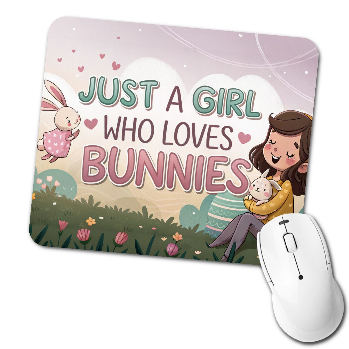 Just A Girl Who Loves Bunnies Cute Low Profile Mouse Pad Mat