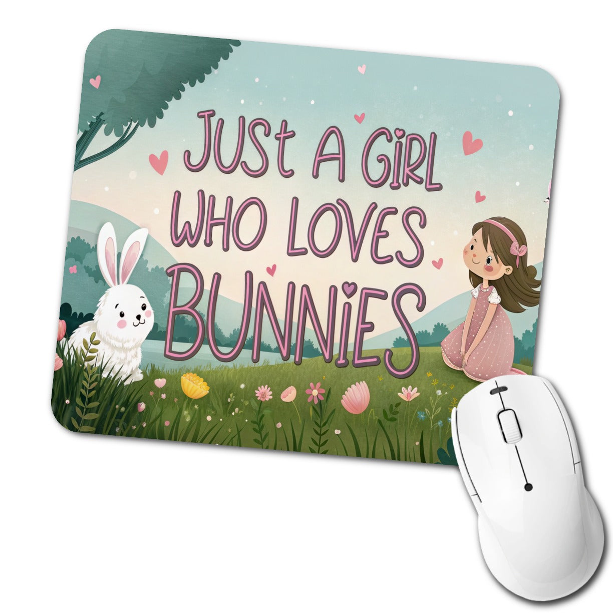 Just A Girl Who Loves Bunnies Rabbits Low Profile Mouse Pad Mat