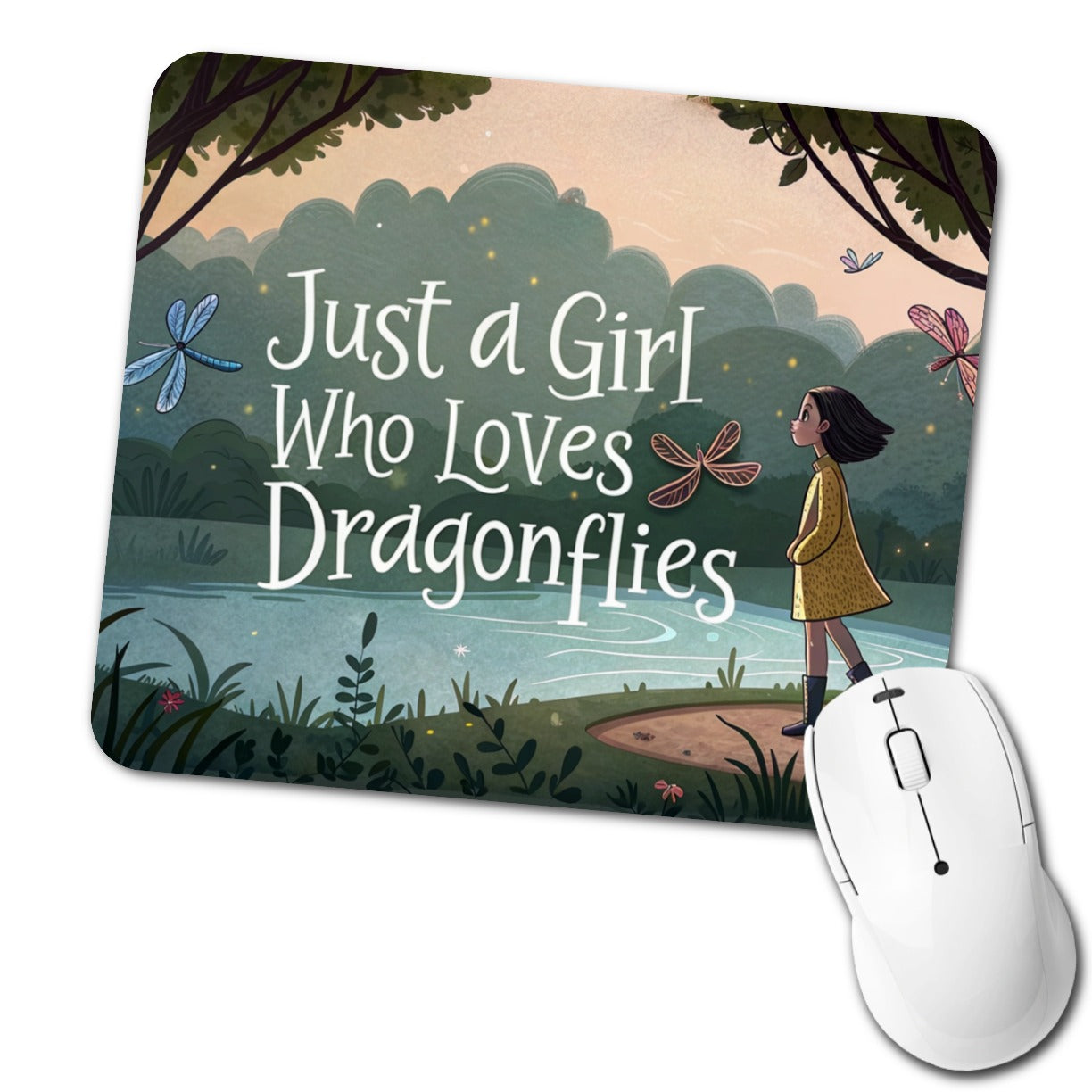 Just A Girl Who Loves Dragonflies Low Profile Mouse Pad Mat