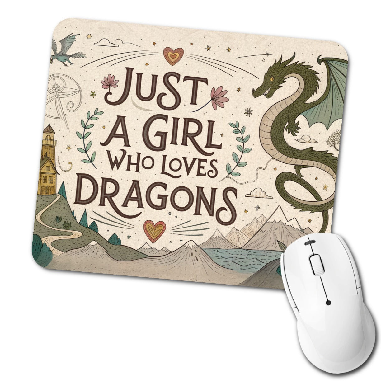 Just A Girl Who Loves Dragons Cute Fantasy Low Profile Mouse Pad Mat