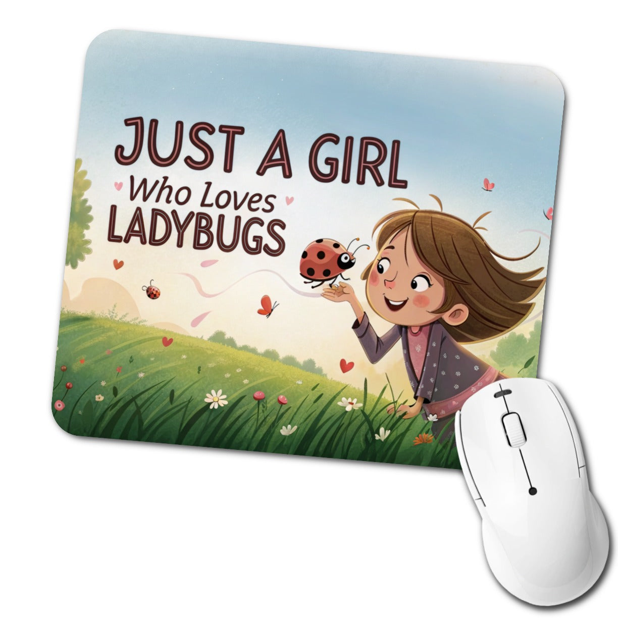 Just A Girl Who Loves Ladybugs Funny Low Profile Mouse Pad Mat