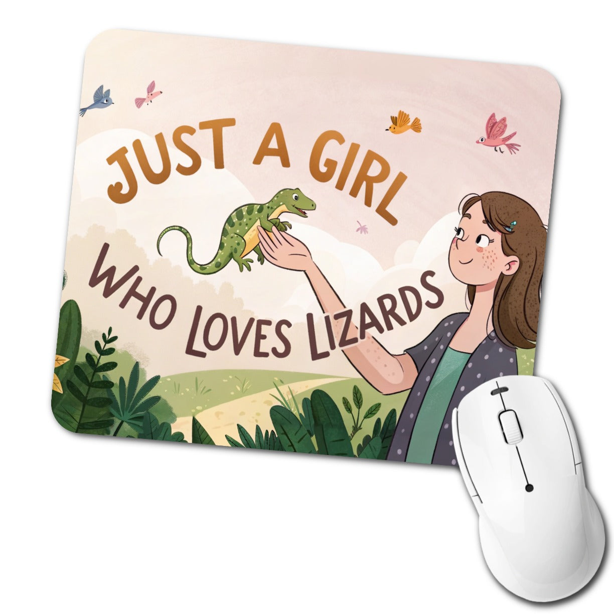 Just A Girl Who Loves Lizards Funny Low Profile Mouse Pad Mat