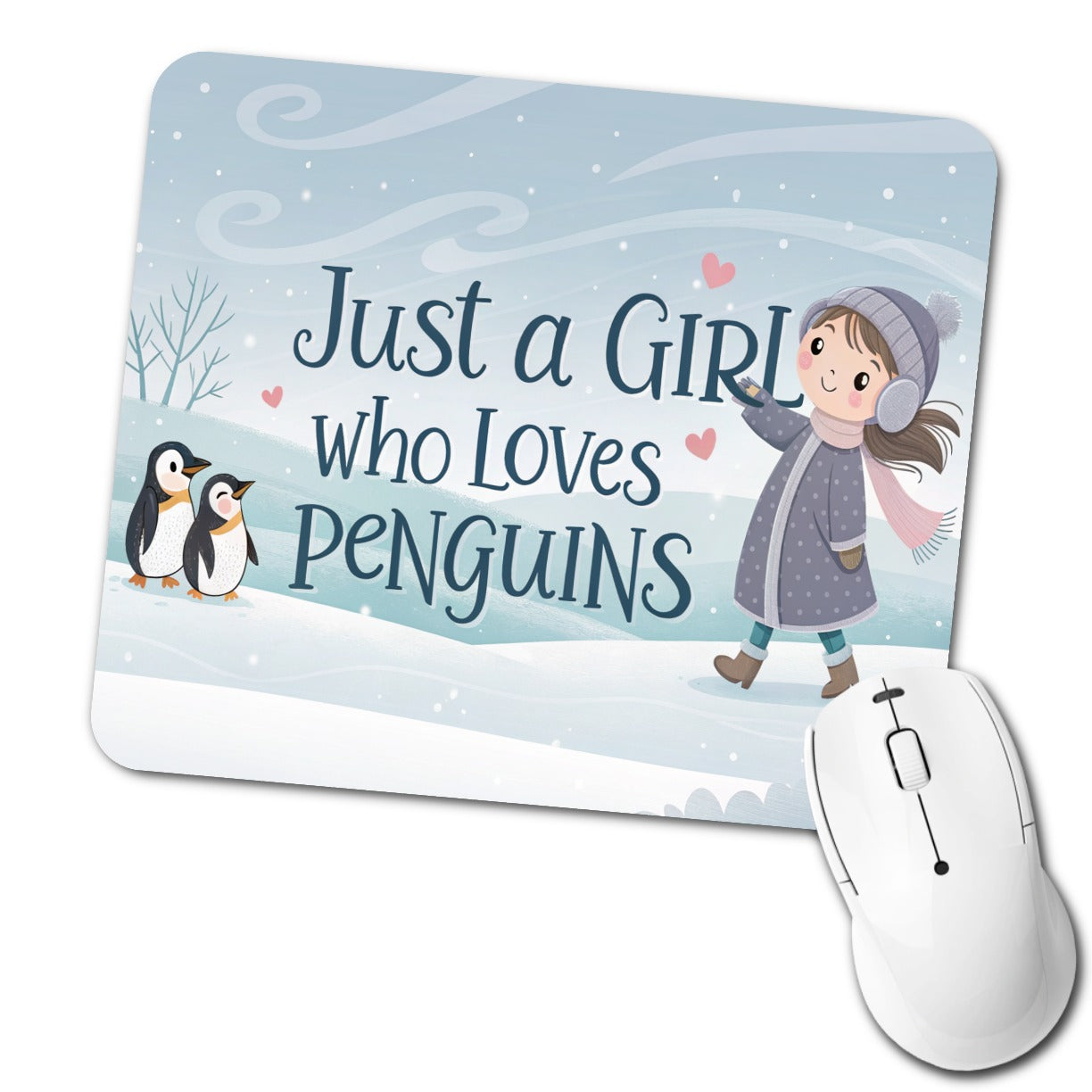 Just A Girl Who Loves Penguins Cute Low Profile Mouse Pad Mat
