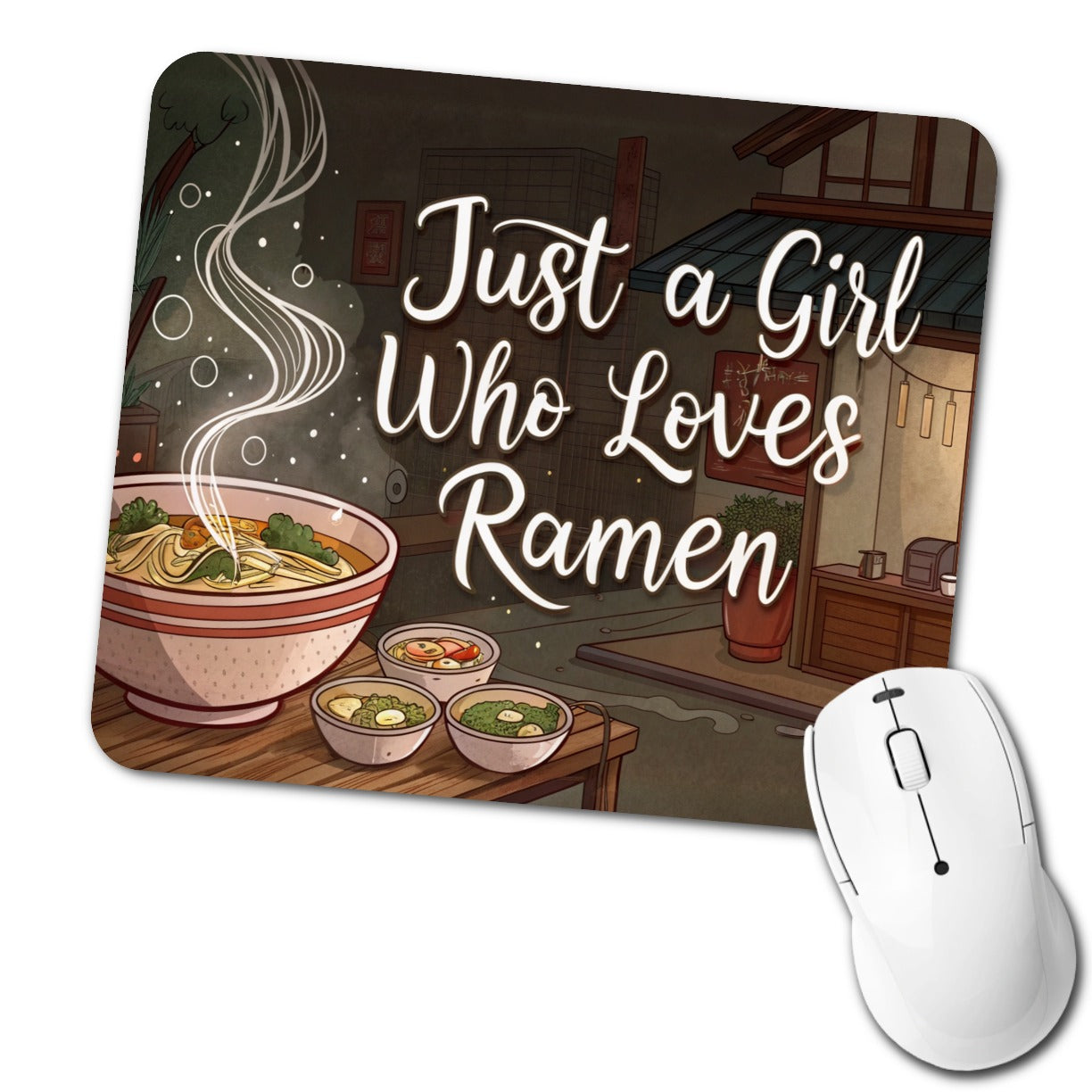 Just A Girl Who Loves Ramen Funny Low Profile Mouse Pad Mat