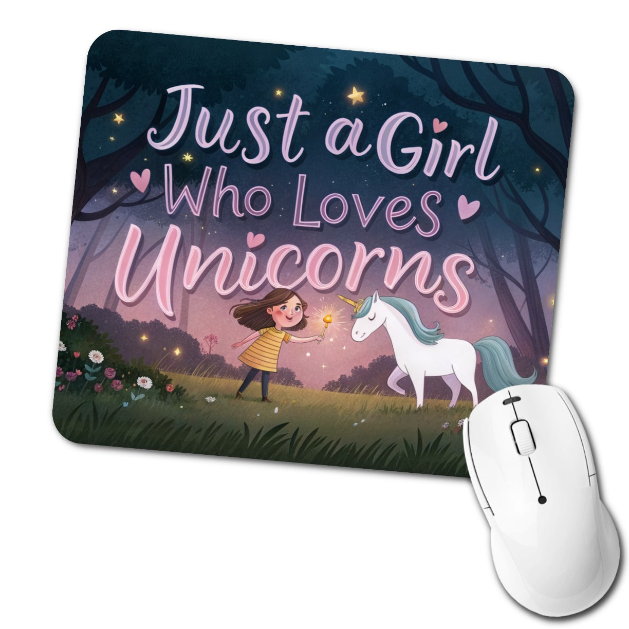 Just A Girl Who Loves Unicorns Cute Fantasy Low Profile Mouse Pad Mat