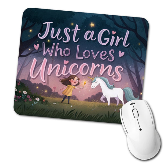 Just A Girl Who Loves Unicorns Cute Fantasy Low Profile Mouse Pad Mat