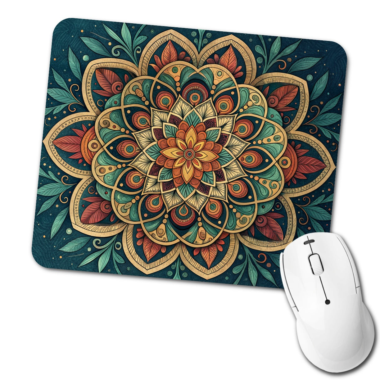 Mandala Colorful Floral Pattern Low Profile Mouse Pad Mat