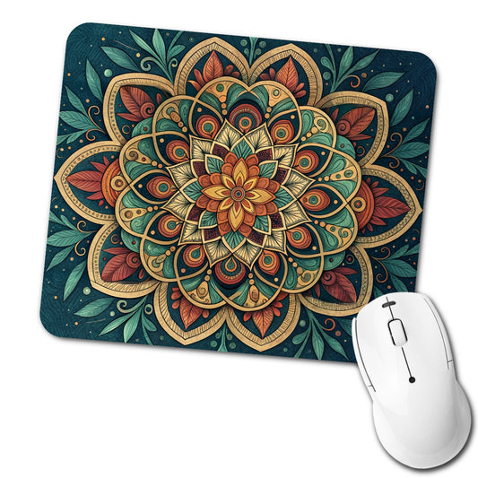 Mandala Colorful Floral Pattern Low Profile Mouse Pad Mat