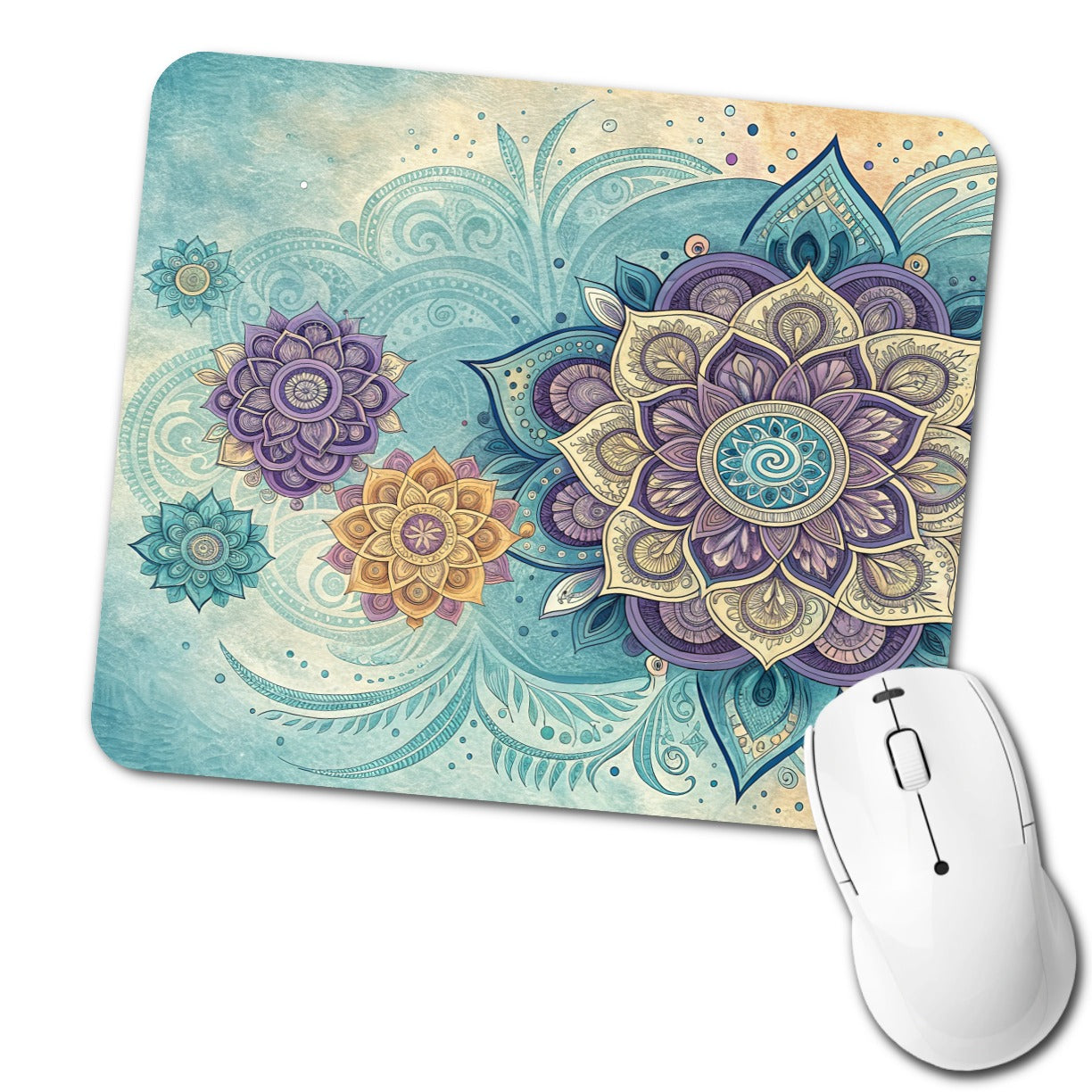 Mandalas Blue Purple Floral Pattern Low Profile Mouse Pad Mat