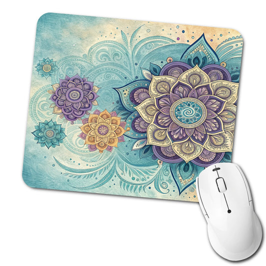 Mandalas Blue Purple Floral Pattern Low Profile Mouse Pad Mat