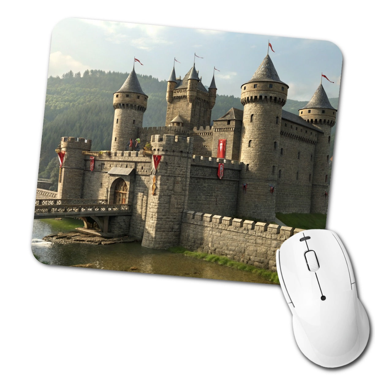 Medieval Castle with Moat Low Profile Mouse Pad Mat