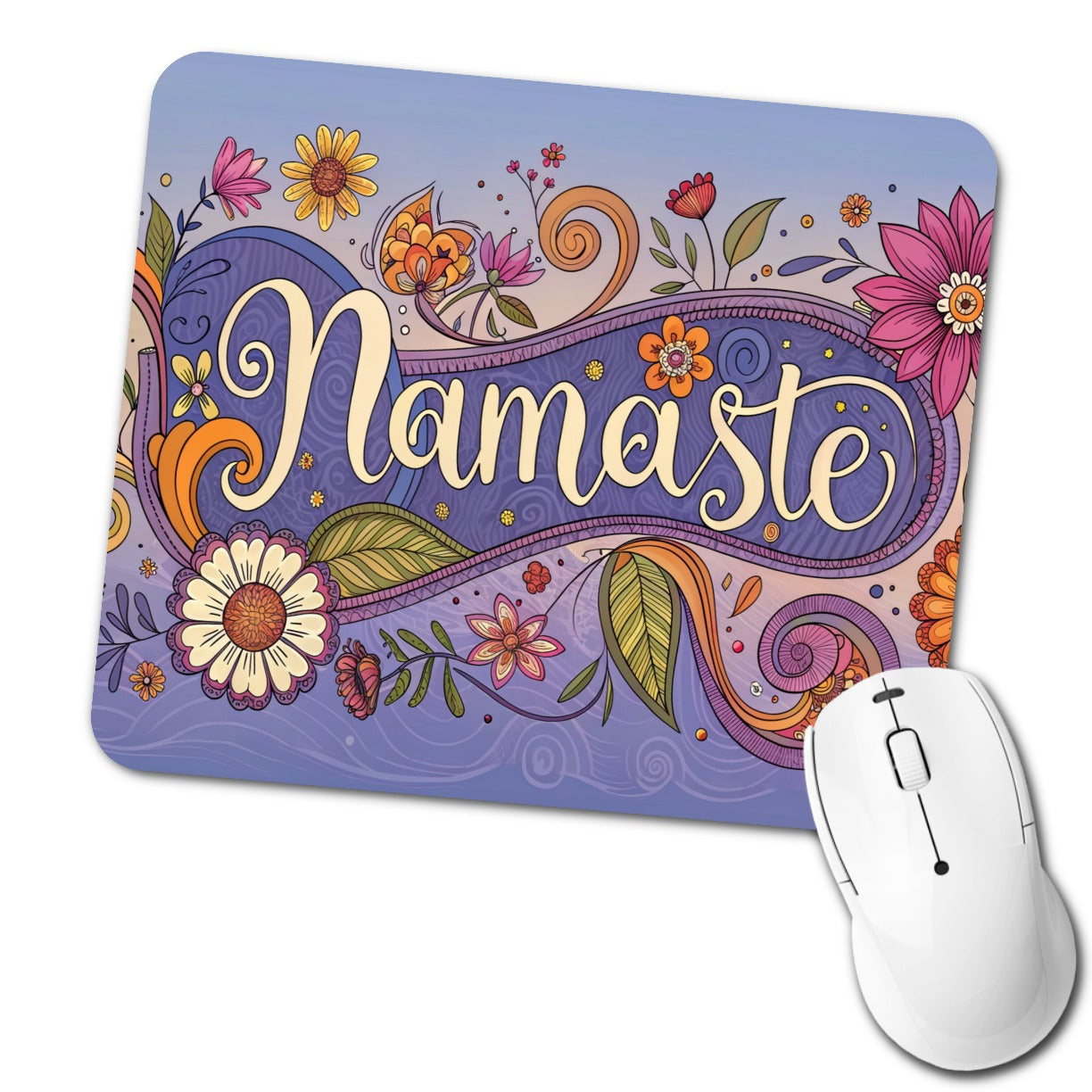 Namaste Hippie Flower Floral Yoga Low Profile Mouse Pad Mat
